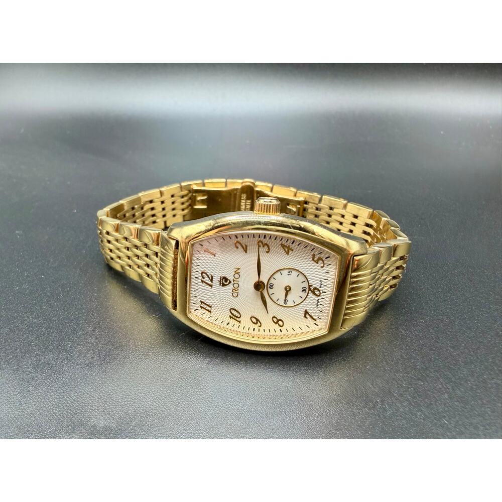 Vintage Croton Gold Tone Stainless Steel Tank Watch Japan Quartz 8ATM